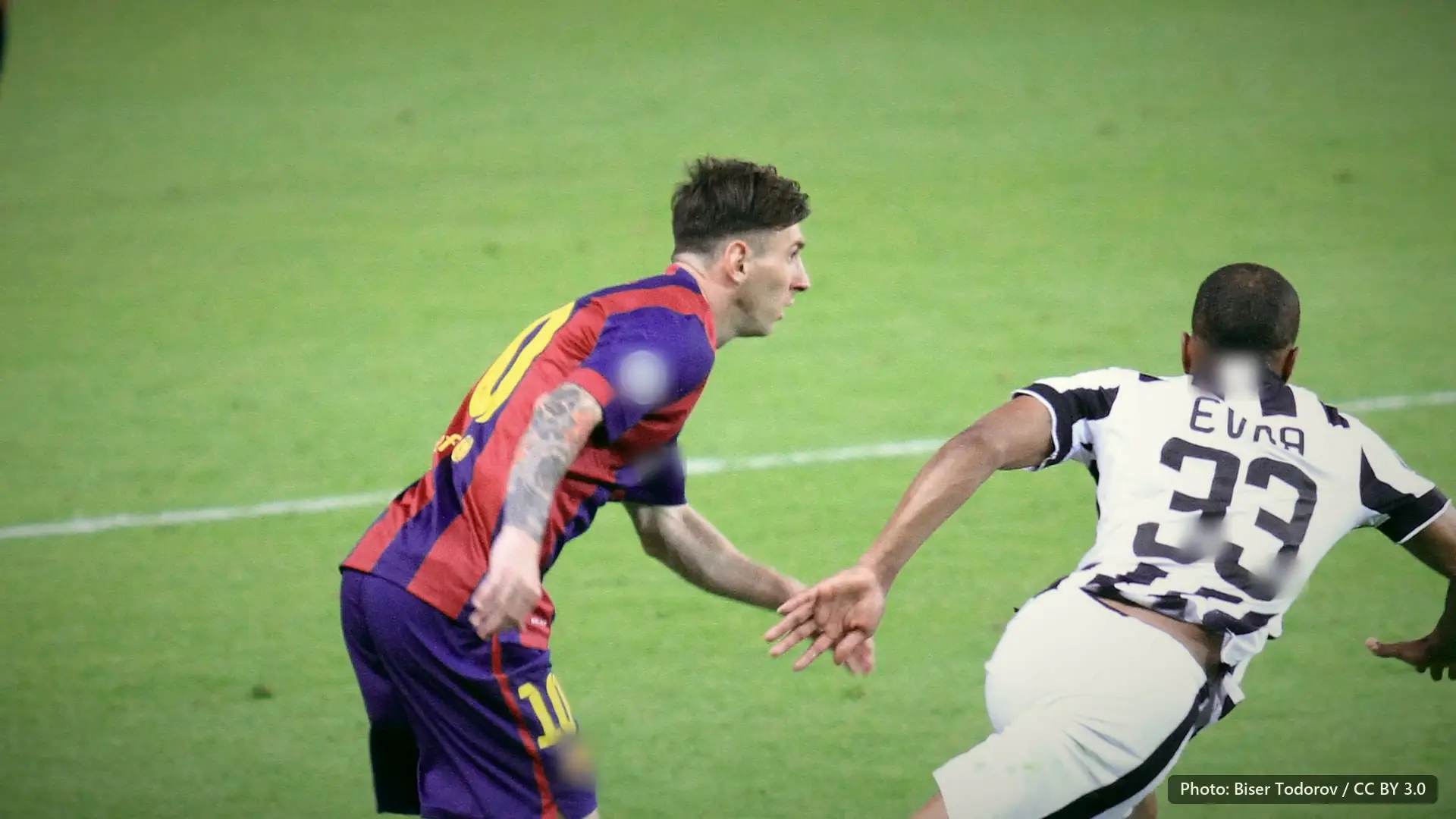 Messi in Barcelona colours, alongside a Juventus player. 2015 Champions League final, Berlin.