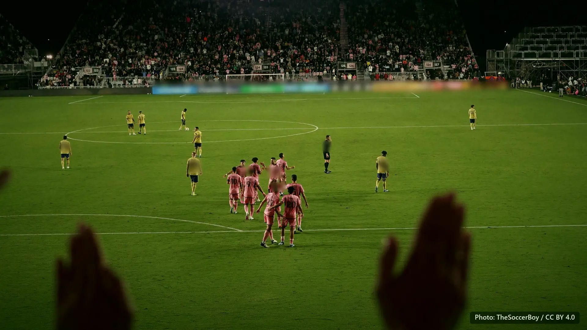 Inter Miami players in pink at night, Inter Miami v Real Salt Lake.